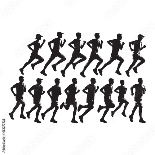 marathon run vector silhouette , side view of vector runner silhouette