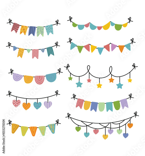 Celebration flag, Happy birthday garland flags decoration vector