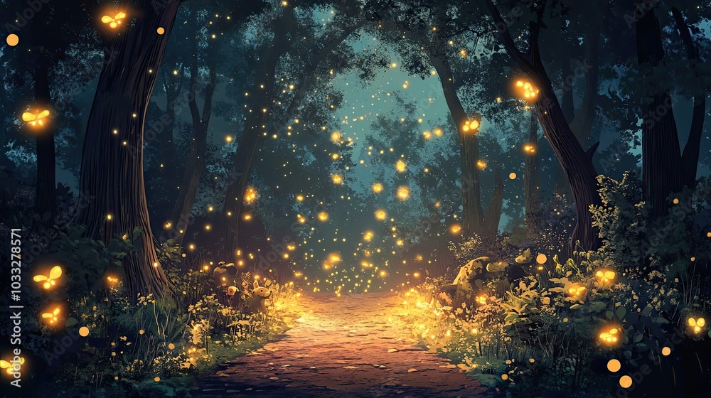 A Path Through a Dark Forest Illuminated by Fireflies A Path Through a Dark Forest Illuminated by Fireflies