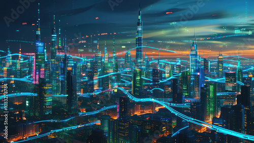 Wallpaper Mural Cybernetic Skyline of Tomorrow: A Futuristic Tech-Integrated City Torontodigital.ca