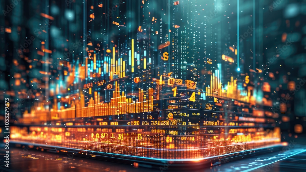 Obraz premium Economic Data in Futuristic Visuals: Presenting Information with a Modern Edge