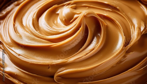 Rich and Velvety Peanut Butter Spread with Creamy, Caramel Like Swirls. Perfect for Food Advertisements, Recipe Blogs, Nut Butter Packaging, or Gourmet Snack Promotions