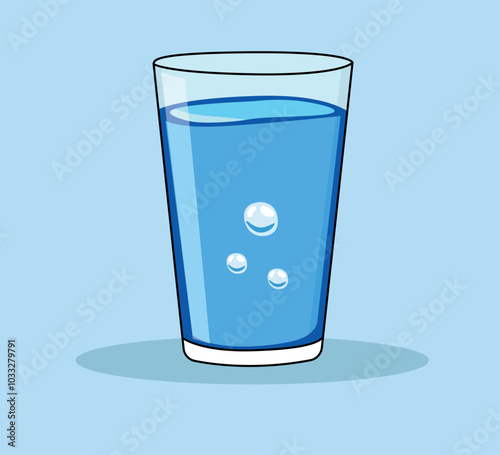 Glass of water with bubbles Vector illustration in a flat style