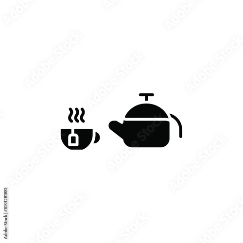 Teapot with teabag on cup icon web design in vector