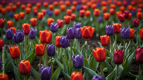 Vibrant red and yellow tulips  perfect for flowers background.