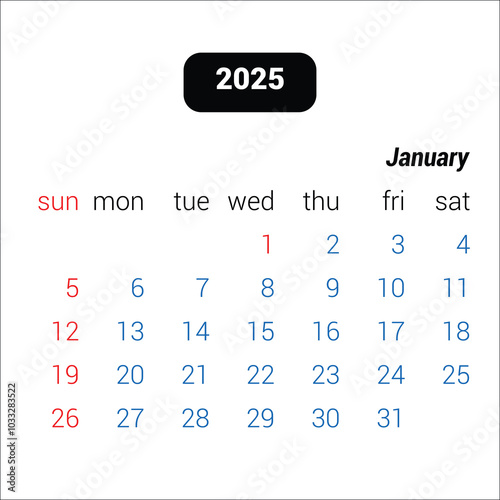 cleander 2025 month of january.