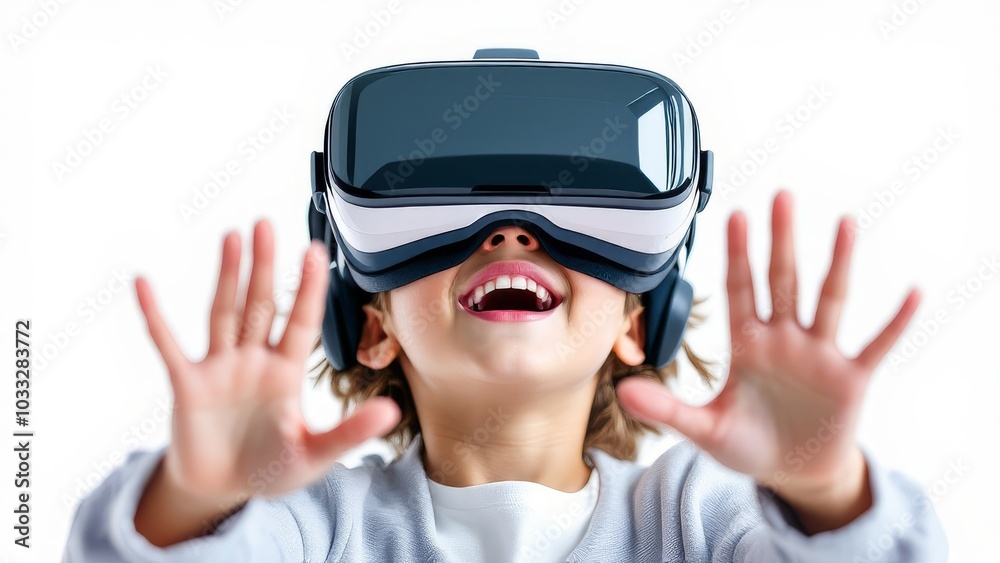 Boy experiencing using a virtual reality headset Boy experiencing using a virtual reality headset