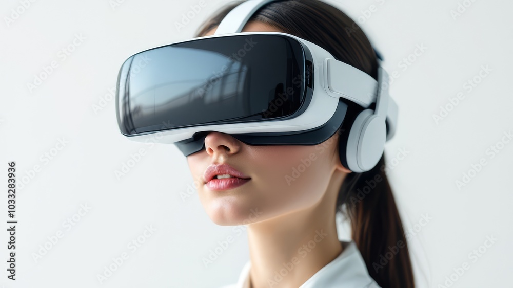 Beautiful girl with virtual reality headset or 3d glasses posing Beautiful girl with virtual reality headset or 3d glasses posing