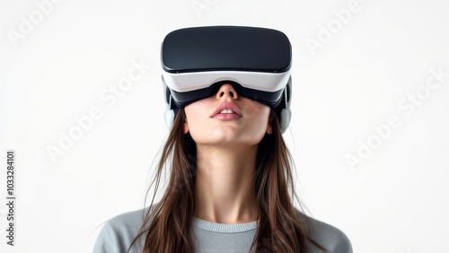 Beautiful girl with virtual reality headset or 3d glasses posing