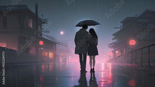 lofi couple night love rain moon passion