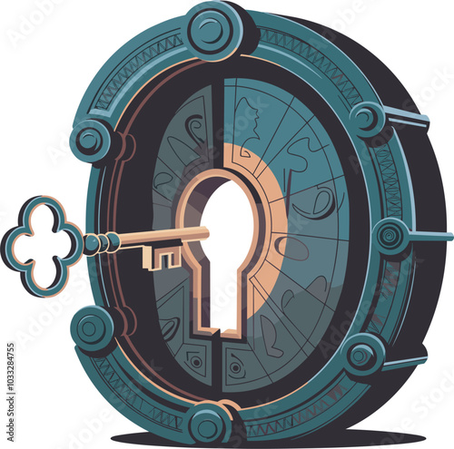 A key unlocking an ornate, ancient lock