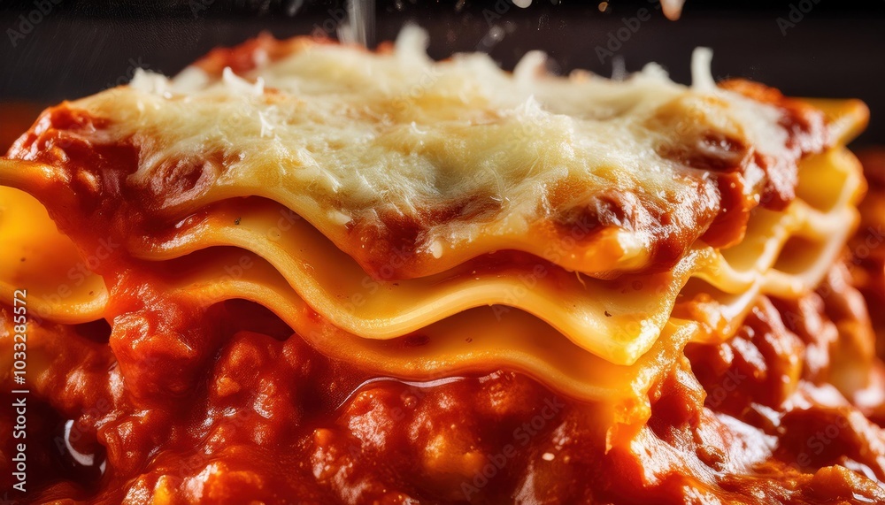Mouthwatering Close-Up of Gooey, Cheese Pulled Lasagna Layers with Rich Bolognese Sauce and Melted Mozzarella for Showcasing Authentic Italian Comfort Food in Culinary Marketing, Menus, Food Blogs Mouthwatering Close-Up of Gooey, Cheese Pulled Lasagna Layers with Rich Bolognese Sauce and Melted Mozzarella for Showcasing Authentic Italian Comfort Food in Culinary Marketing, Menus, Food Blogs