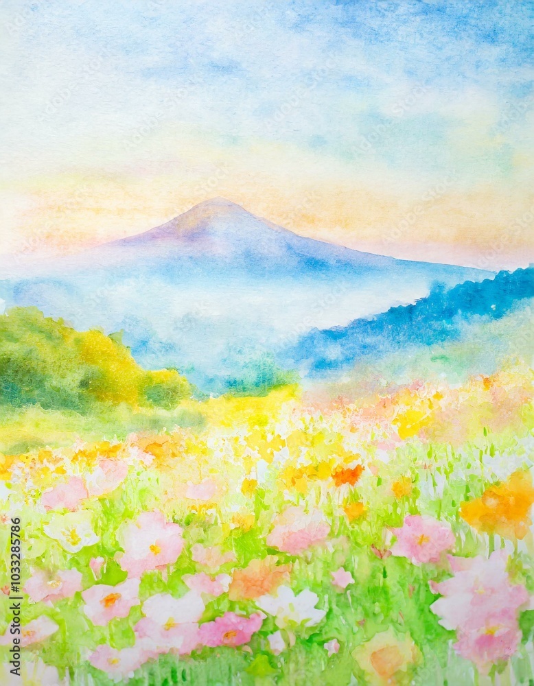 春霞の風景画 春霞の風景画