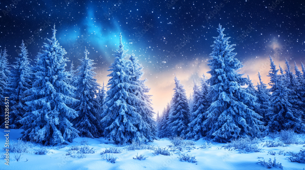 Enchanting Winter Wonderland with Snowy Trees Enchanting Winter Wonderland with Snowy Trees