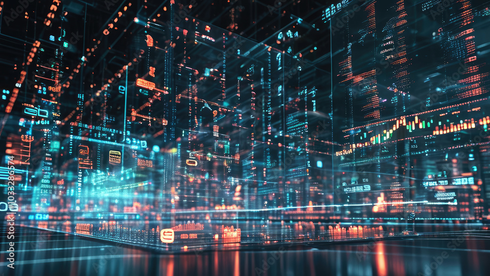 Fototapeta premium Hologram: Manifesting Digital Economy Data