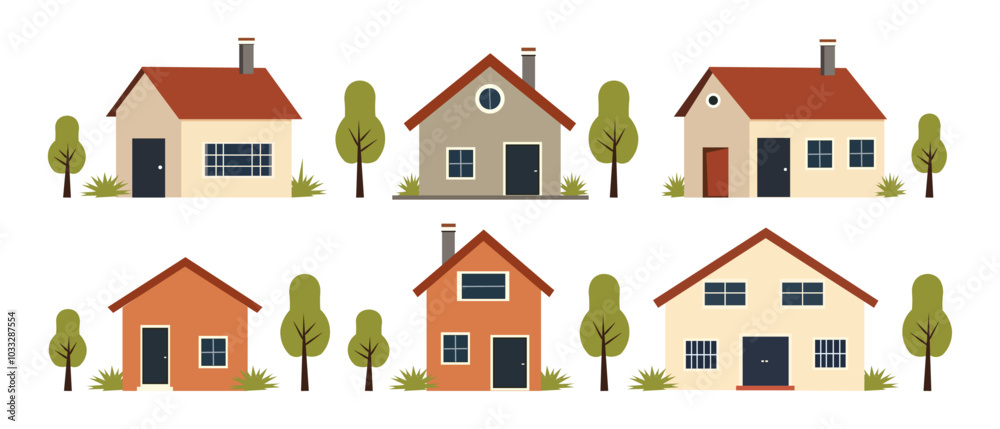 house and home collection with trees vector illustration house and home collection with trees vector illustration