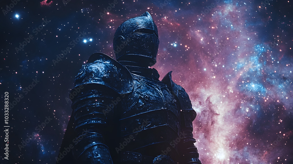 Celestial Galaxy Knight Illuminated by Twinkling Stars with a Universe of Wonder Behind Him Celestial Galaxy Knight Illuminated by Twinkling Stars with a Universe of Wonder Behind Him