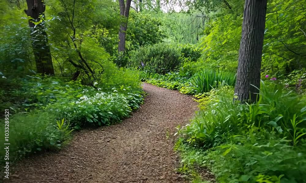 A winding path through a lush green garden, inviting exploration and tranquility.