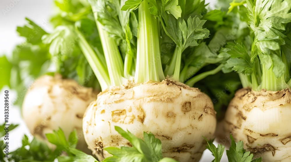 celery root with leaf isolated on white background. Celery isolated on white. 