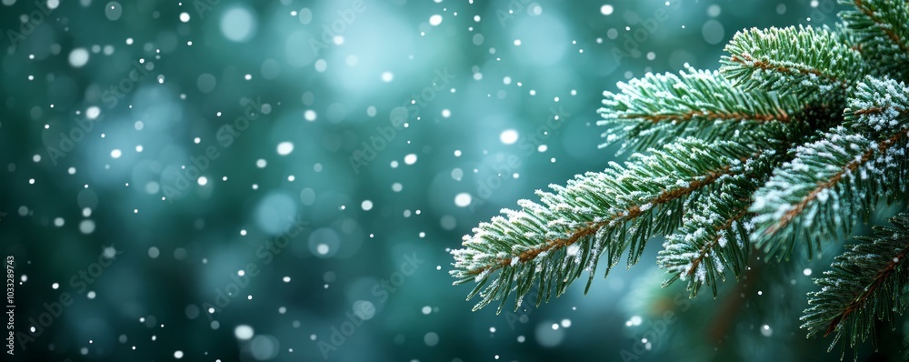 Frosty Pine: A Beautiful Pine Branch Covered in Snow, Glimmering in the Light Frosty Pine: A Beautiful Pine Branch Covered in Snow, Glimmering in the Light