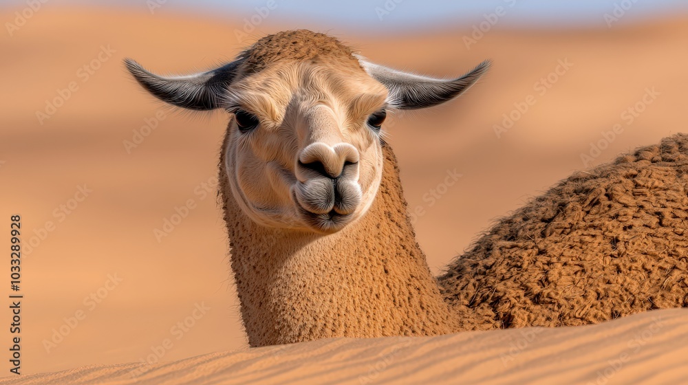 Obraz premium Llama in Desert Sand Dunes Cute Animal Portrait