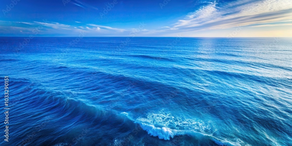 Blue tranquil sea with waves and skyline from a high angle view Blue tranquil sea with waves and skyline from a high angle view