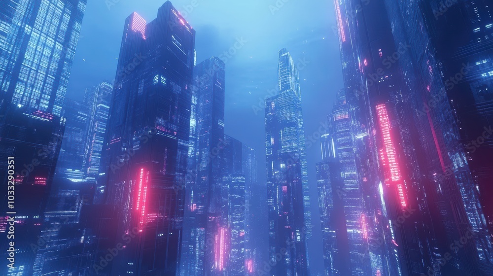 Cyberpunk city with neon lights. Cyberpunk city with neon lights.