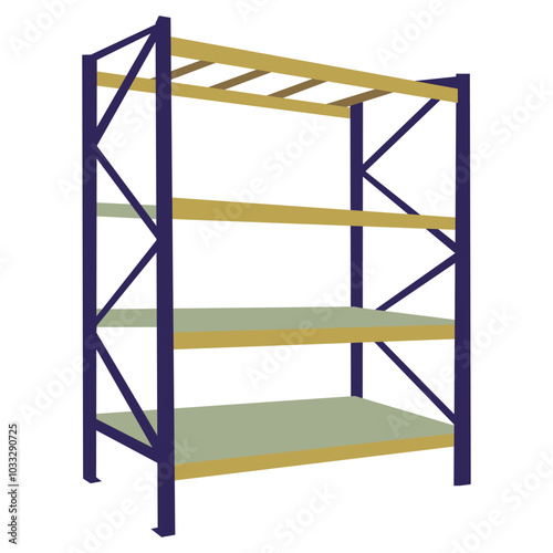 Vector illustration of a steel shelf rack, perfect for storage and organization solutions in warehouses.