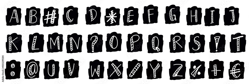 A-Z Collection of Symbolic ,The letters or symbols are black background and blank in fonts A-Z Collection of Symbolic ,The letters or symbols are black background and blank in fonts