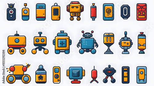 Set of cartoon robot icons. Vector illustration with icons. Cut out