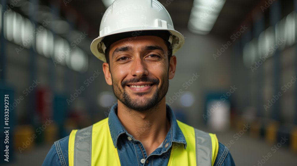 Portrait of Construction Worker in Hard Hat – Professional, Determined, and Hardworking Labor Force in Industrial Setting Portrait of Construction Worker in Hard Hat – Professional, Determined, and Hardworking Labor Force in Industrial Setting
