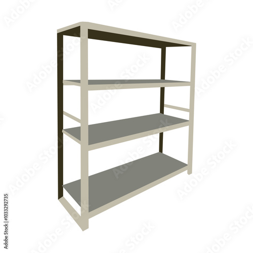 Vector illustration of a steel shelf rack, perfect for storage and organization solutions in warehouses.