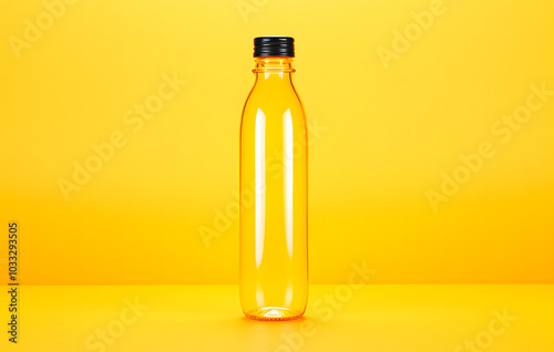 Clear bottle, yellow background