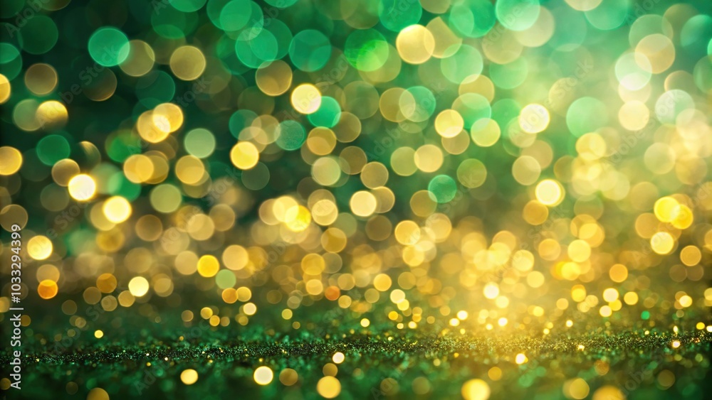 Obraz premium Blurred golden bokeh on emerald green background