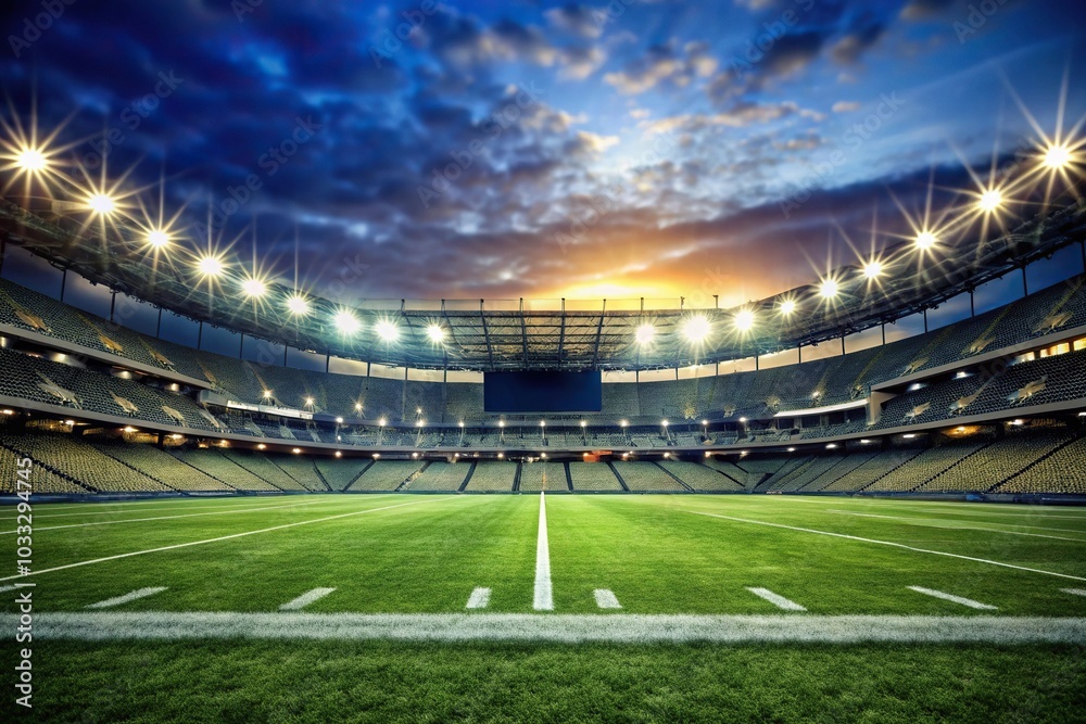Fototapeta premium Blurred large football stadium with lights at night in tilted angle