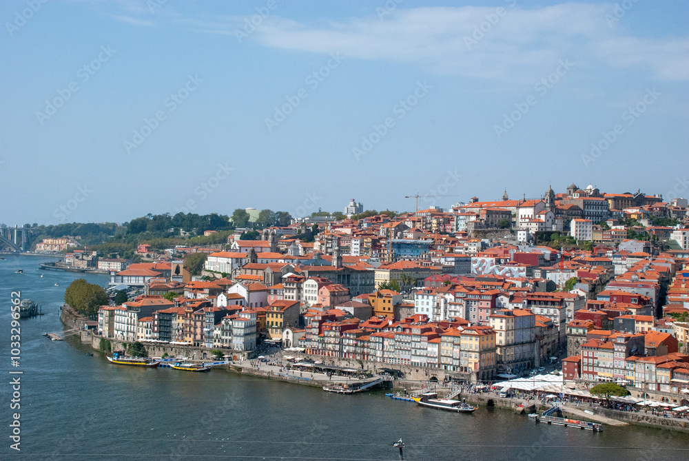 Aerial and scenic view over skyline of the city of Porto on Douro river, Portugal Aerial and scenic view over skyline of the city of Porto on Douro river, Portugal