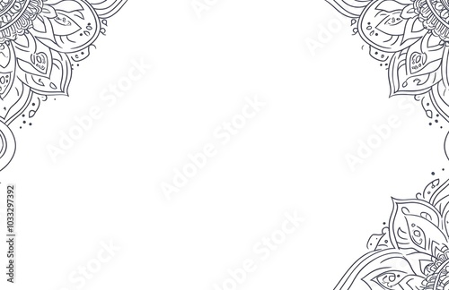 White background with a mandala pattern on the left and right sides, 
