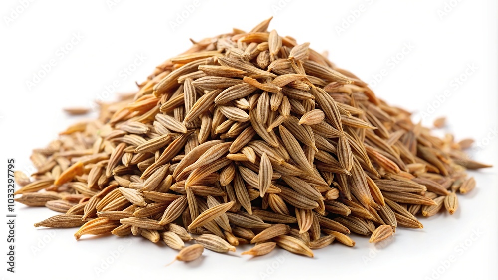Pile of dried cumin seeds isolated on white background Pile of dried cumin seeds isolated on white background