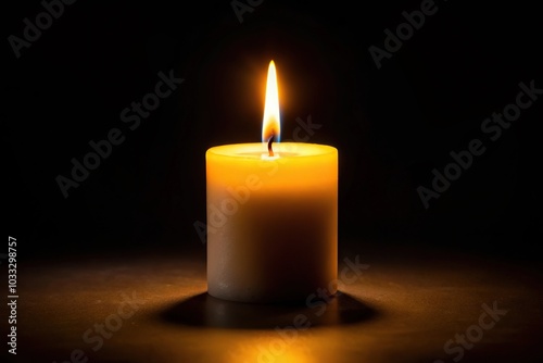 photo of lighting candle in darkness on black background with depth of field