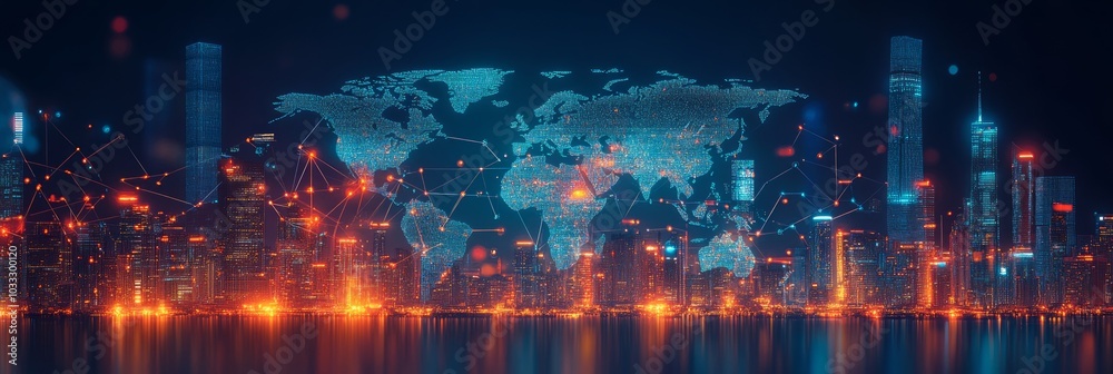 Tech-Driven World: A Glowing Map of Global Data Connections and Communication Tech-Driven World: A Glowing Map of Global Data Connections and Communication