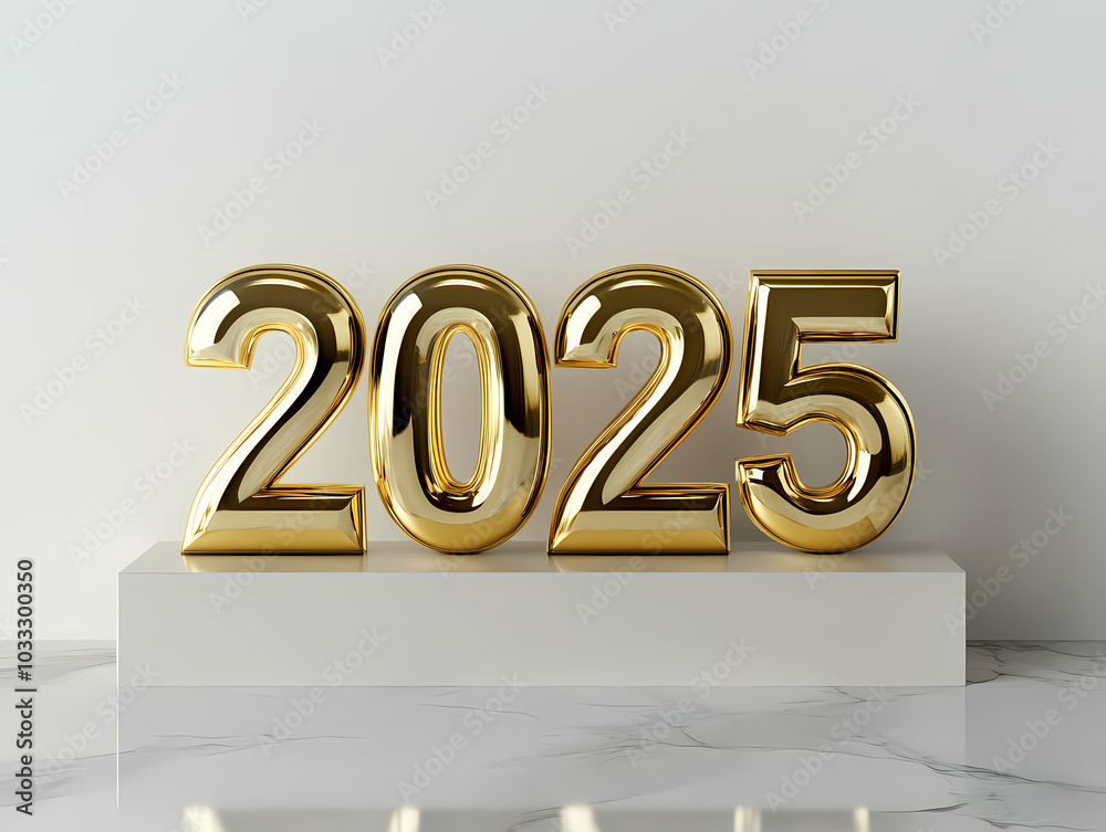Golden 2025 Text on Minimalistic Marble Platform Golden 2025 Text on Minimalistic Marble Platform