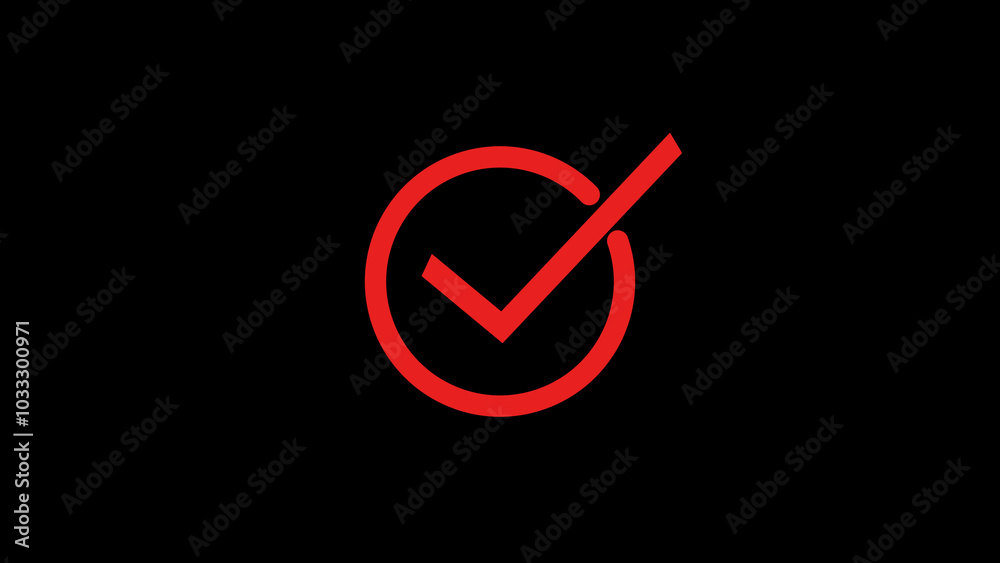 The check mark icon is red in color. Allowed tick mark icon . Black background. The check mark icon is red in color. Allowed tick mark icon . Black background.