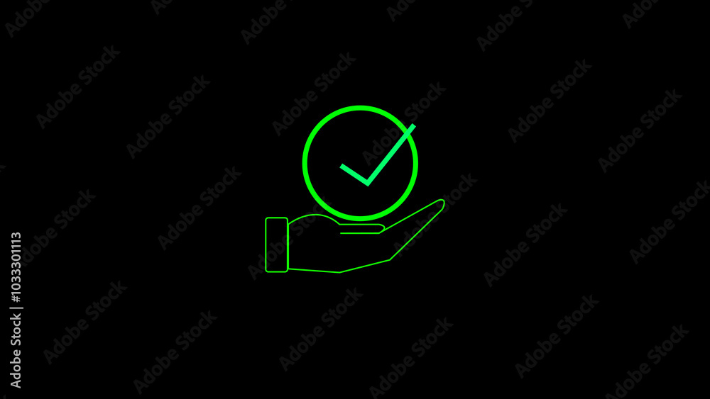 Hand neon red and green check mark icon on black background. Hand neon red and green check mark icon on black background.