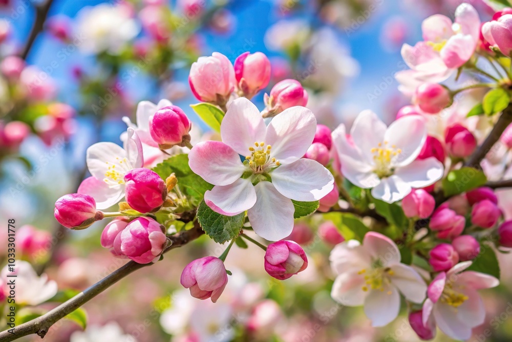 Pink and white apple blossom flowers on tree in springtime Pink and white apple blossom flowers on tree in springtime