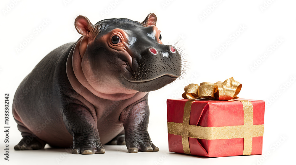 Cute Hippo in Santa Hat Celebrating Christmas
Cute Hippo in Santa Hat Celebrating Christmas