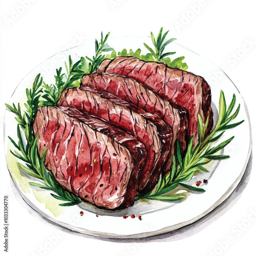 Beef food watercolor clipart illustration