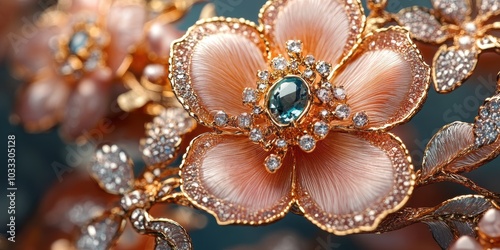 A jeweled flower brooch with a blue gem.