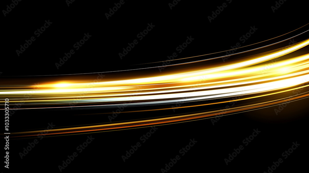 Abstract white and yellow light trails on a dark background