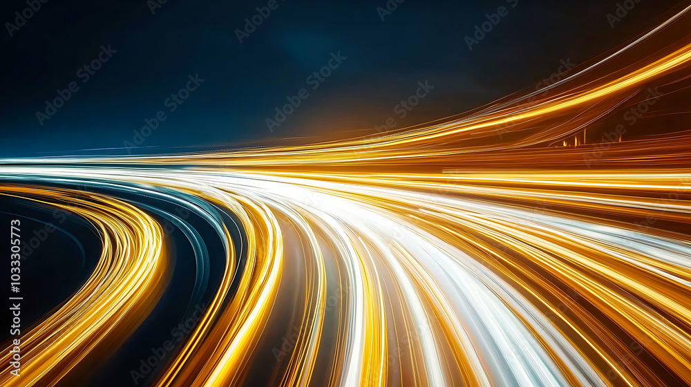 Abstract white and yellow light trails on a dark background Abstract white and yellow light trails on a dark background