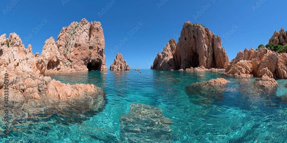 Crystal Clear Water Between Red Rocks Mediterranean Sea Coastline Crystal Clear Water Between Red Rocks Mediterranean Sea Coastline